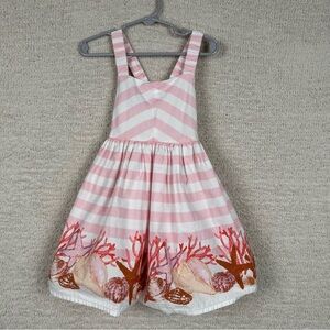 Rachel Ashwell‎ Dress Girls 3T Pink White Striped Starfish Seashell Print Cotton